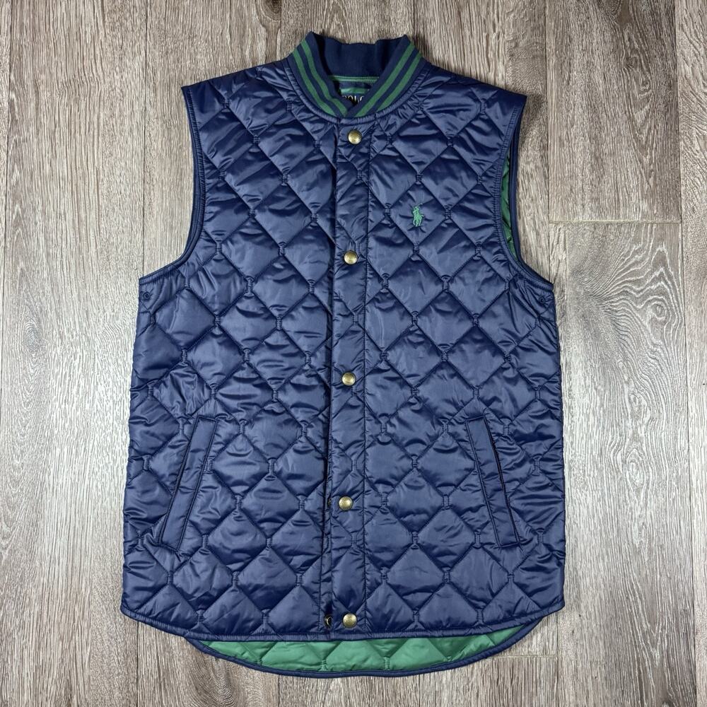 Polo Ralph Lauren Vest Jacket Youth Large 14-16 Quilted Snap Puffer Pony Logo